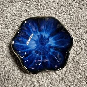 Blue Ceramic Lotus Leaf Shaped Trinket Dish